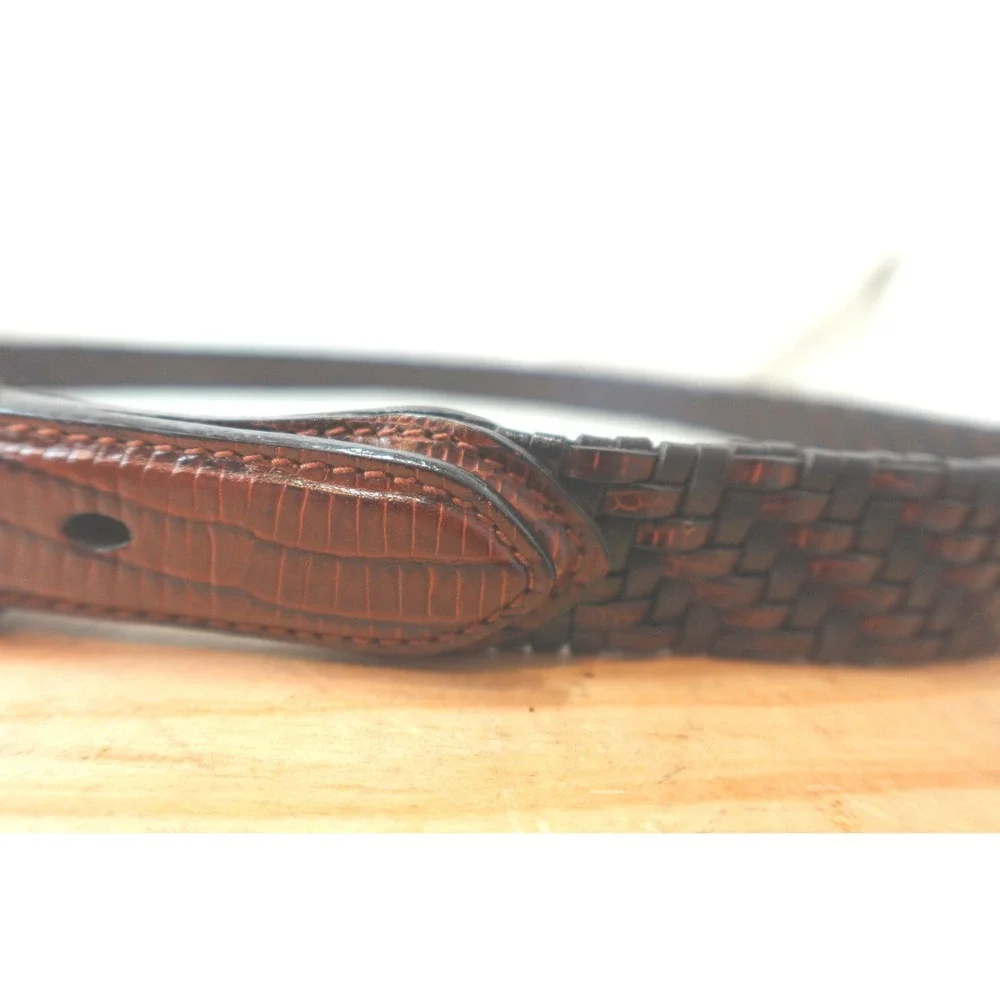 Vintage Brighton Belt Woven Leather Size 38 Unisex Black & Brown Lizard Skin
